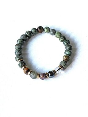 Men's African turquoise & brass stretch bracelet